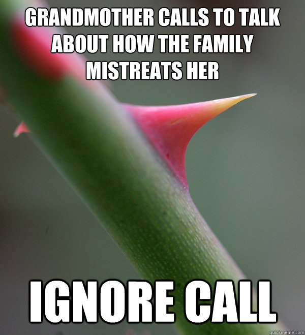 Grandmother calls to talk about how the family mistreats her Ignore call - Grandmother calls to talk about how the family mistreats her Ignore call  Self Important Prick