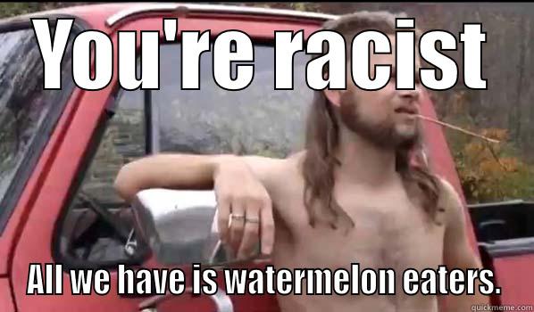 YOU'RE RACIST ALL WE HAVE IS WATERMELON EATERS. Almost Politically Correct Redneck