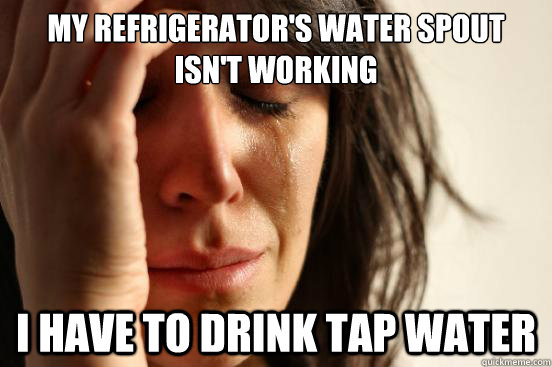 My refrigerator's water spout isn't working I have to drink TAP water  First World Problems
