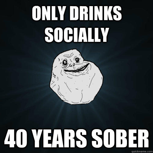 Only drinks Socially 40 years sober  Forever Alone