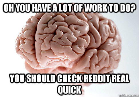 OH YOU HAVE A LOT OF WORK TO DO? YOU SHOULD CHECK REDDIT REAL QUICK  Scumbag Brain