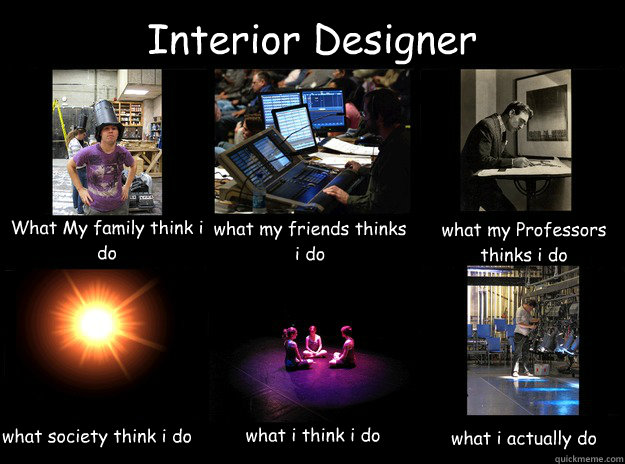Interior Designer What My family think i do what my friends thinks i do
 what my Professors thinks i do
 what society think i do what i think i do what i actually do  