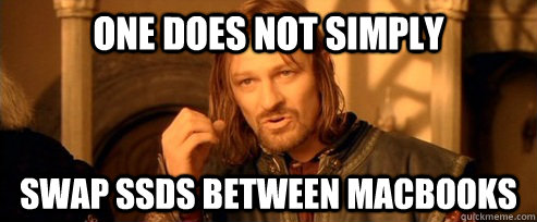 One does not simply Swap SSDs between macbooks  One Does Not Simply