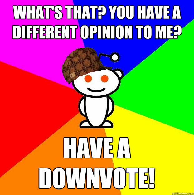 What's that? yOU HAVE A DIFFERENT OPINION TO ME? HAVE A DOWNVOTE!  Scumbag Redditor