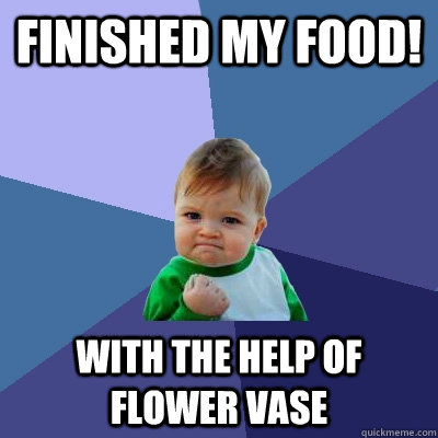finished my food! with the help of flower vase  Success Kid