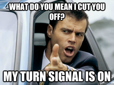 what do you mean i cut you off? my turn signal is on  Asshole driver