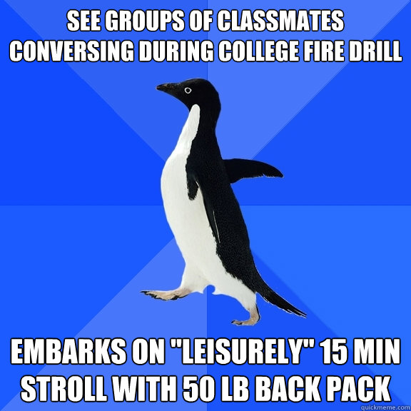 See groups of classmates conversing during college fire drill Embarks on 
