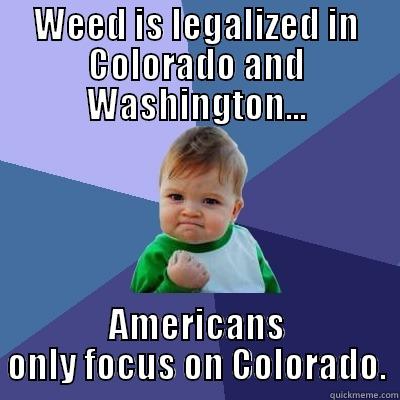 WEED IS LEGALIZED IN COLORADO AND WASHINGTON... AMERICANS ONLY FOCUS ON COLORADO. Success Kid