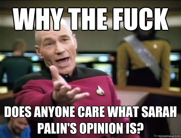 why the fuck Does anyone care what Sarah Palin's opinion is?  Annoyed Picard HD