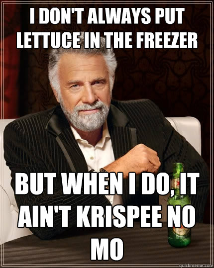I don't always put lettuce in the freezer But when I do, it ain't krispee no mo  The Most Interesting Man In The World