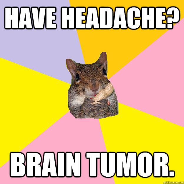 Have Headache? Brain Tumor. - Hypochondriac Squirrel - quickmeme