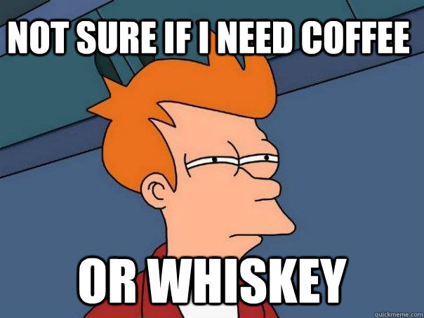 Not Sure if i need coffee or whiskey  Futurama Fry