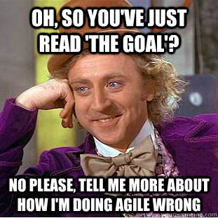 Oh, so you've just read 'The Goal'? No please, tell me more about how I'm doing Agile wrong  Condescending Wonka
