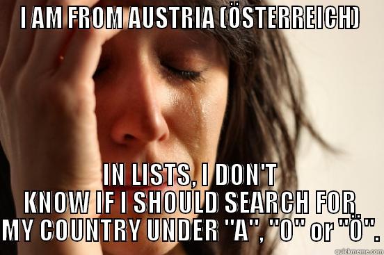 I AM FROM AUSTRIA (ÖSTERREICH) IN LISTS, I DON'T KNOW IF I SHOULD SEARCH FOR MY COUNTRY UNDER 