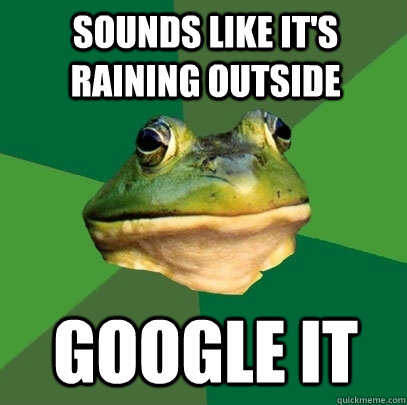 Sounds like it's raining outside Google it  Foul Bachelor Frog