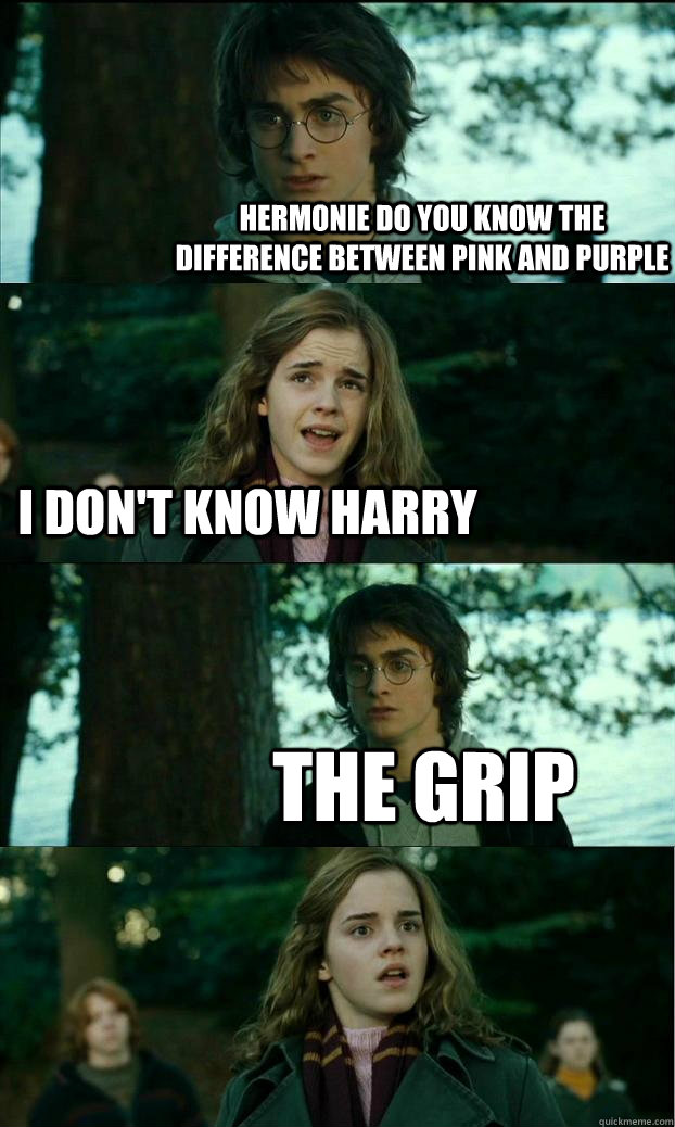hermonie do you know the difference between pink and purple i don't know harry the grip  Horny Harry