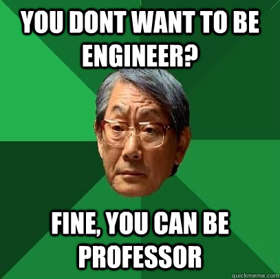 You dont want to be engineer? Fine, you can be professor  High Expectations Asian Father