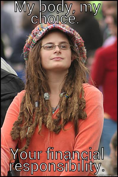 MY BODY, MY CHOICE.  YOUR FINANCIAL RESPONSIBILITY. College Liberal