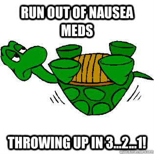 Run out of nausea meds Throwing up in 3...2...1!  Gastroparesis Turtle