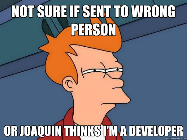 Not sure if sent to wrong person  Or joaquin thinks i'm a developer  Futurama Fry