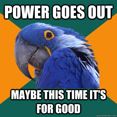 power goes out maybe this time it's for good  Paranoid Parrot