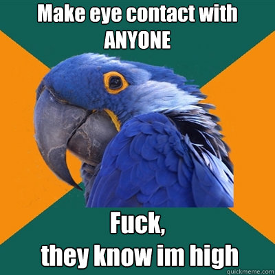 Make eye contact with ANYONE Fuck,       
 they know im high  Paranoid Parrot
