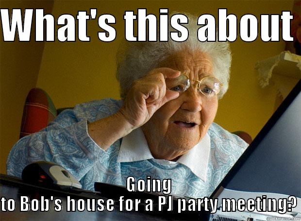 WHAT'S THIS ABOUT  GOING TO BOB'S HOUSE FOR A PJ PARTY MEETING? Grandma finds the Internet