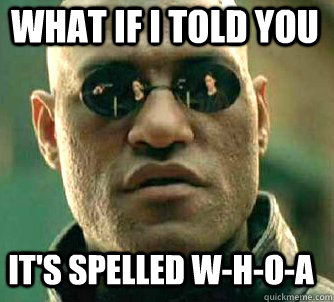 what if i told you it's spelled W-H-O-A  Matrix Morpheus