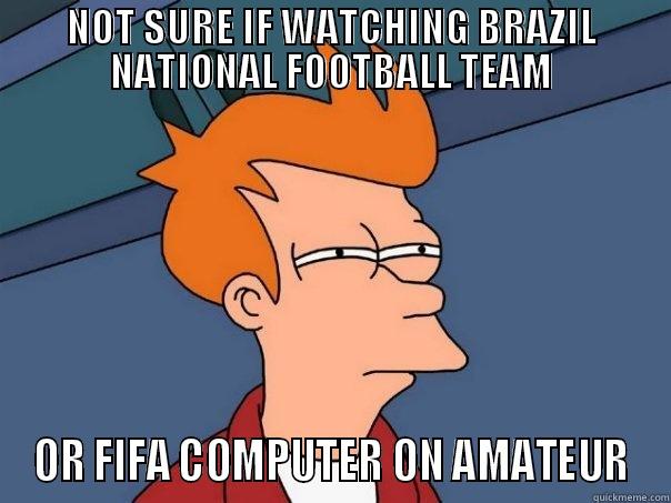 NOT SURE IF WATCHING BRAZIL NATIONAL FOOTBALL TEAM OR FIFA COMPUTER ON AMATEUR Futurama Fry