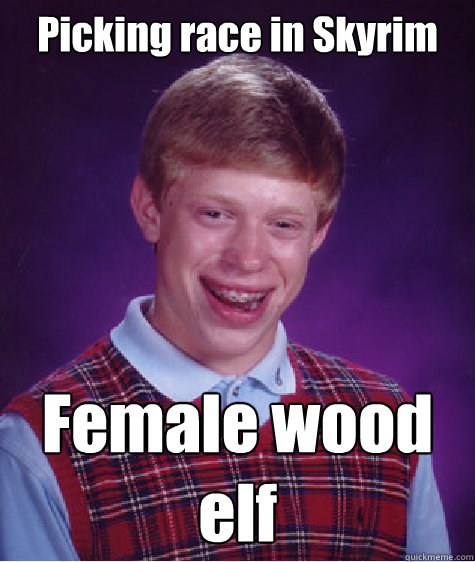 Picking race in Skyrim Female wood elf
  Bad Luck Brian