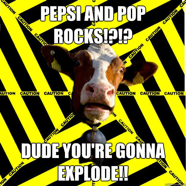 PEPSI AND POP ROCKS!?!? DUDE YOU'RE GONNA EXPLODE!!  Caution cow