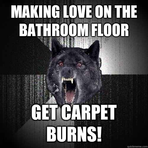 Making love on the bathroom floor Get carpet burns!  Insanity Wolf