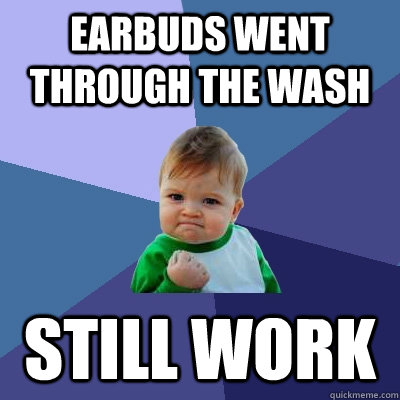 earbuds went through the wash still work  Success Kid
