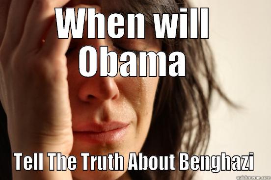 Palin Meme - WHEN WILL OBAMA TELL THE TRUTH ABOUT BENGHAZI First World Problems
