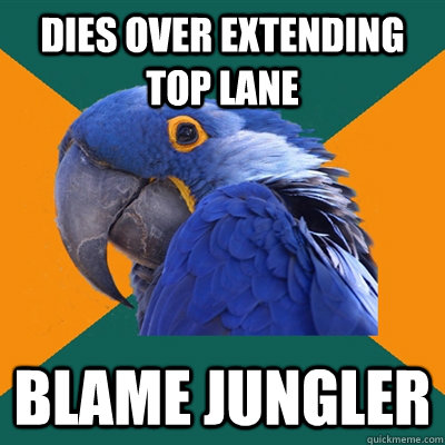 Dies over extending top lane Blame jungler  Paranoid Parrot
