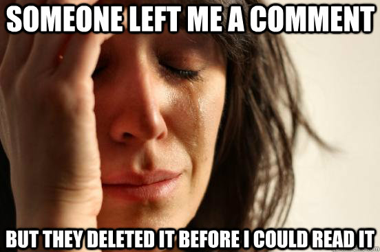 someone left me a comment but they deleted it before I could read it  First World Problems