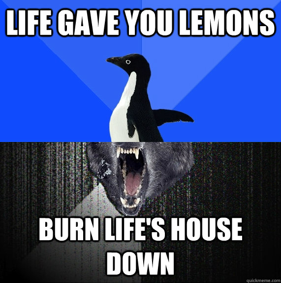 Life gave you lemons Burn life's house down  