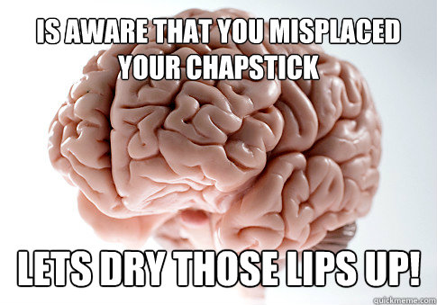 Is aware that you misplaced your chapstick Lets dry those lips up!  Get the [AdviceAnimals Chrome extension!](http://www.livememe.com/extension)  Scumbag Brain
