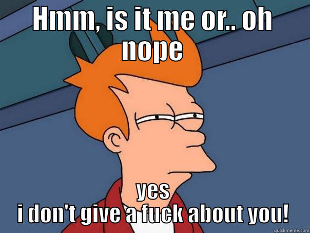 HMM, IS IT ME OR.. OH NOPE YES I DON'T GIVE A FUCK ABOUT YOU! Futurama Fry
