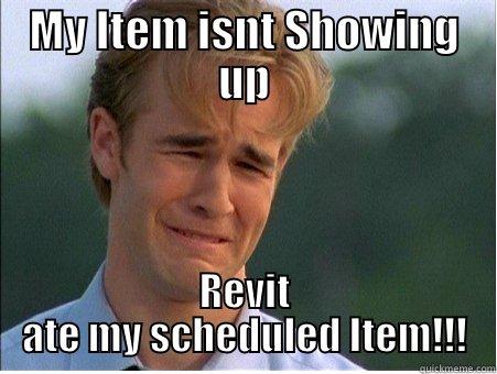 missing information - MY ITEM ISNT SHOWING UP REVIT ATE MY SCHEDULED ITEM!!! 1990s Problems