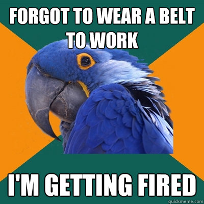 forgot to wear a belt to work i'm getting fired  Paranoid Parrot