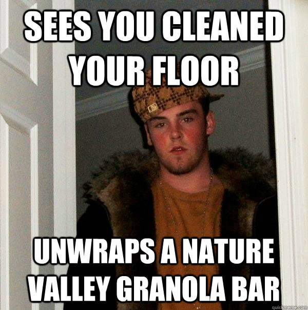 sees you cleaned your floor unwraps a nature valley granola bar  Scumbag Steve