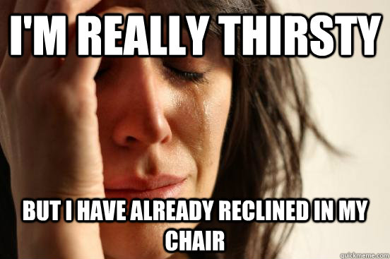 I'm really thirsty but I have already reclined in my chair  First World Problems