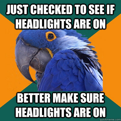 just checked to see if headlights are on better make sure headlights are on  Paranoid Parrot