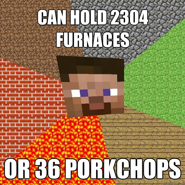 CAN HOLD 2304 FURNACES OR 36 PORKCHOPS  Minecraft