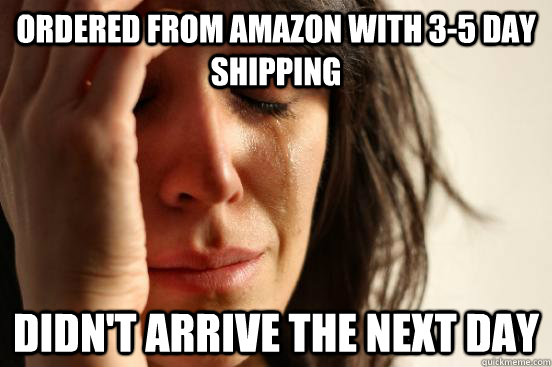 Ordered from Amazon with 3-5 day shipping Didn't arrive the next day  First World Problems