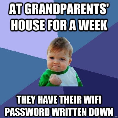 at grandparents' house for a week they have their wifi password written down  Success Kid