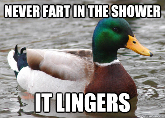 Never fart in the shower  it lingers  Actual Advice Mallard
