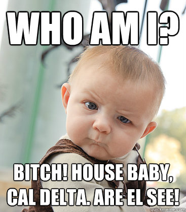 Who am i? Bitch! House Baby, cal delta. are el see!  skeptical baby