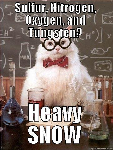 SULFUR, NITROGEN, OXYGEN, AND TUNGSTEN? HEAVY SNOW Chemistry Cat